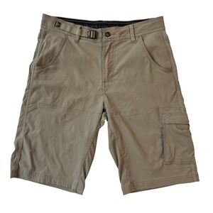 PrAna Zion Shorts Breathe Men's Size 32 X 12 Khaki Belted Stretch Hiking Pockets